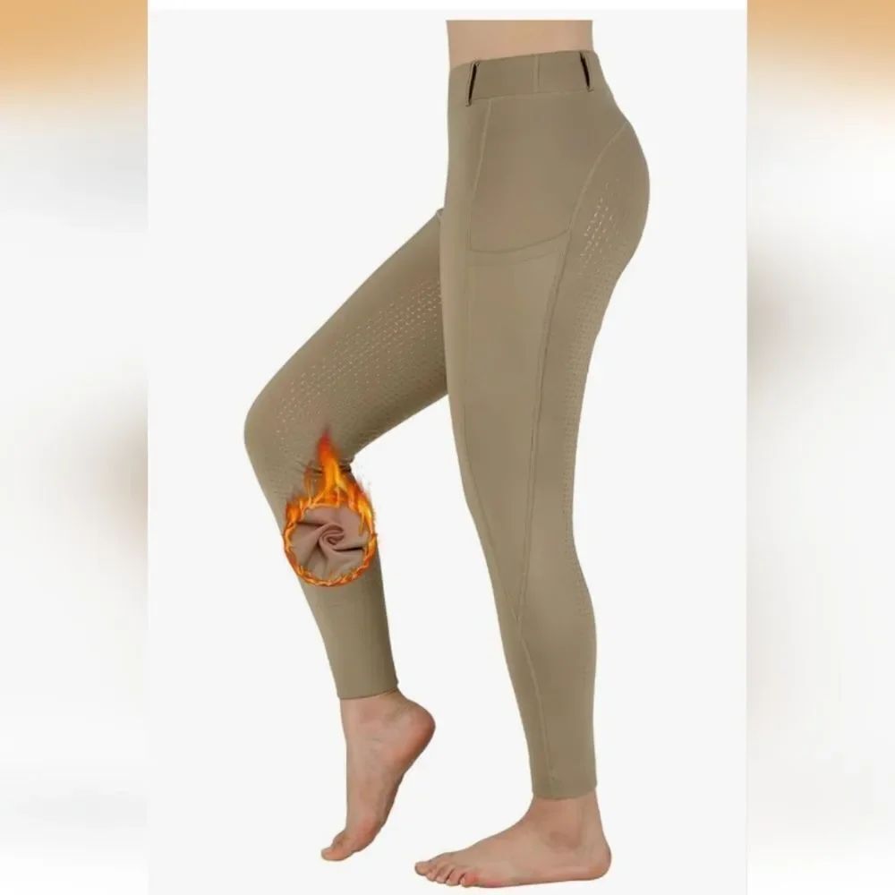 NWT TURNHEIER Sports Equestrian Taupe Winter Riding Fleece Lined Grip Leggings